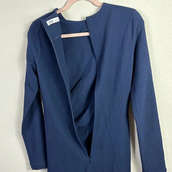 Zara Draped Ruched Front Midi Dress in navy blue size XS - Picture 10 of 13